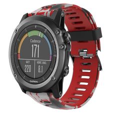 Per Garmin Fenix 3 Sapphire 26mm Cinturino in silicone stampato mimetico (rosso + mimetico militare)