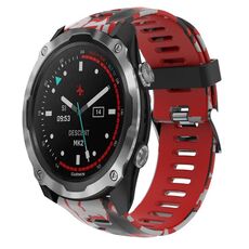Per cinturino per orologio Garmin Descent MK 2 26mm in silicone stampato mimetico (rosso + mimetico militare)