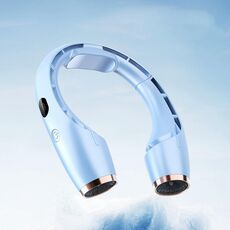 Ventilatore a collo appeso senza foglie con raffreddamento a vento grande di ricarica USB (blu)