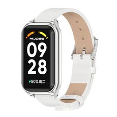 Per Redmi Band 2 Mijobs Cinturino in pelle PU in microfibra con guscio in metallo (argento bianco)