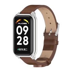 Cinturino per orologio in pelle PU in microfibra con guscio metallico Mijobs per Redmi Band 2 (marrone argento)