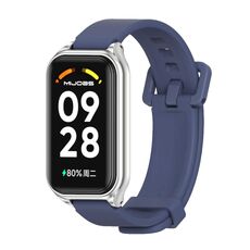 Per cinturino per orologio in silicone Mijobs con guscio metallico Redmi Band 2 (argento blu notte)