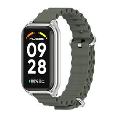 Per cinturino per orologio in silicone Mijobs Metal Shell Ocean Redmi Band 2 (verde kaki argento)