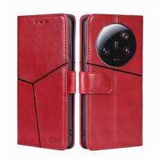 Per Xiaomi 13 Ultra 5G Custodia in pelle con cuciture geometriche (rosso)