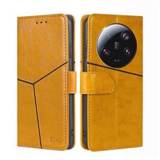 Per Xiaomi 13 Ultra 5G Custodia in pelle con cuciture geometriche (giallo)