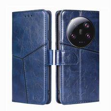 Custodia per telefono in pelle con cuciture geometriche per Xiaomi 13 Ultra 5G (blu)