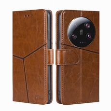 Custodia per telefono in pelle con cuciture geometriche per Xiaomi 13 Ultra 5G (marrone chiaro)