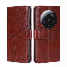 Custodia per cellulare in pelle con cuciture geometriche Xiaomi 13 Ultra 5G (marrone scuro)