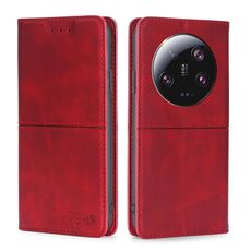Per Xiaomi 13 Ultra 5G Custodia per telefono in pelle magnetica con trama di mucca (rosso)