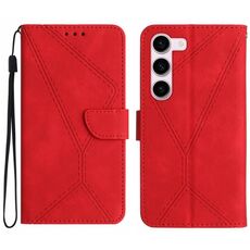 Per Samsung Galaxy S23 + 5G Custodia in pelle goffrata con cuciture (rossa)