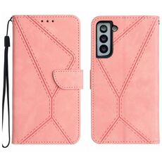 Per Samsung Galaxy S22+ 5G Custodia in pelle goffrata con cuciture (rosa)
