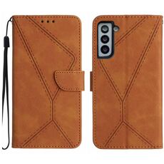 Per Samsung Galaxy S22 + 5G Custodia in pelle goffrata con cuciture (marrone)