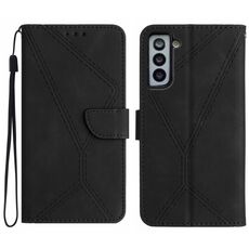 Per Samsung Galaxy S22+ 5G Custodia in pelle goffrata con cuciture (nera)