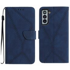 Per Samsung Galaxy S22 + 5G Custodia in pelle goffrata con cuciture (blu)
