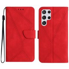 Custodia in pelle goffrata con cuciture per Samsung Galaxy S22 Ultra 5G (rossa)