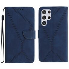 Custodia in pelle goffrata con cuciture per Samsung Galaxy S22 Ultra 5G (blu)