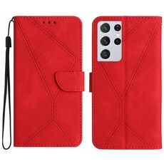 Custodia in pelle goffrata con cuciture per Samsung Galaxy S21 Ultra 5G (rossa)