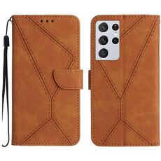 Custodia in pelle goffrata con cuciture per Samsung Galaxy S21 Ultra 5G (marrone)