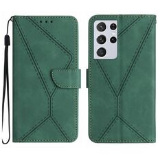Custodia in pelle goffrata con cuciture per Samsung Galaxy S21 Ultra 5G (verde)