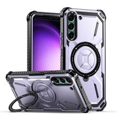 Custodia per telefono con supporto magnetico MagSafe per Samsung Galaxy S22 + 5G Armor Series (viola chiaro)