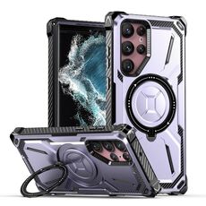 Custodia per telefono con supporto magnetico MagSafe per Samsung Galaxy S22 Ultra 5G Armor Series (viola chiaro)