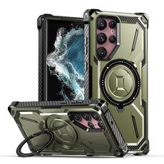 Custodia per telefono con supporto magnetico MagSafe per Samsung Galaxy S22 Ultra 5G Armor Series (verde militare)