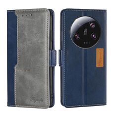 Per Xiaomi 13 Ultra 5G Custodia per telefono in pelle con fibbia laterale a contrasto di colore (blu + grigio)