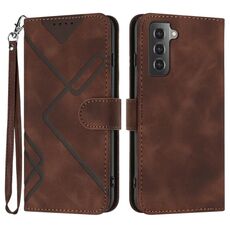 Custodia in pelle per Samsung Galaxy S22 + 5G Line Pattern Skin Feel (caffè)