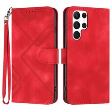 Custodia in pelle per Samsung Galaxy S22 Ultra 5G Line Pattern Skin Feel (rosso)