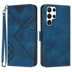 Custodia in pelle per Samsung Galaxy S22 Ultra 5G Line Pattern Skin Feel (blu reale)