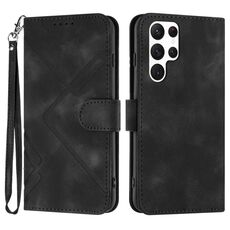 Custodia in pelle per Samsung Galaxy S22 Ultra 5G Line Pattern Skin Feel (nero)