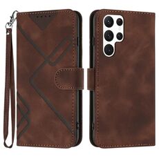 Custodia in pelle per Samsung Galaxy S22 Ultra 5G Line Pattern Skin Feel (caffè)