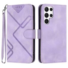 Custodia in pelle per Samsung Galaxy S22 Ultra 5G Line Pattern Skin Feel (viola chiaro)