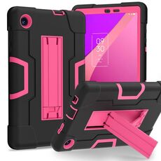 Per TCL Tab 8 LE / WiFi Custodia per tablet PC ibrida in silicone a colori a contrasto con supporto (nero rosa rossa)