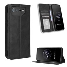 Per ASUS ROG Phone 7 Custodia per cellulare in pelle con fibbia magnetica retrò (nera)