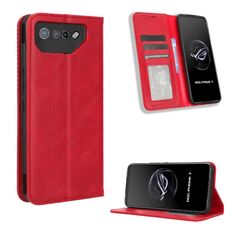 Per ASUS ROG Phone 7 Custodia per telefono in pelle con trama retrò con fibbia magnetica (rosso)