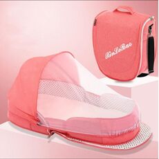 706 Zaino Culla mobile portatile Lettino pieghevole multifunzionale, colore: rosa + parasole