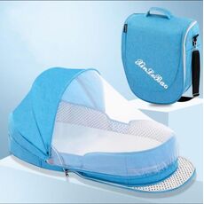 706 Zaino Culla mobile portatile Lettino pieghevole multifunzionale, colore: azzurro + parasole