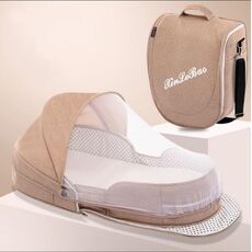 706 Zaino Culla mobile portatile Lettino pieghevole multifunzionale, Colore: Deep Khaki + Parasole