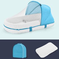 709 Culla multifunzionale portatile con zanzariera Letto pieghevole neonato mobile, colore: blu bianco + cuscino