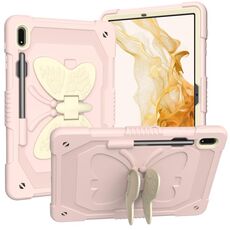 Per Samsung Galaxy Tab S8+ / S7+ Butterfly Kickstand Custodia per tablet robusta e resistente (beige + rosa rosa)