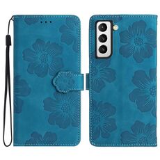 Per Samsung Galaxy S22+ 5G Custodia in pelle con motivo floreale in rilievo (blu)