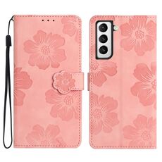 Per Samsung Galaxy S22+ 5G Custodia in pelle con motivo floreale in rilievo (rosa)