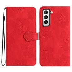 Per Samsung Galaxy S22+ 5G Custodia in pelle con motivo floreale in rilievo (rosso)