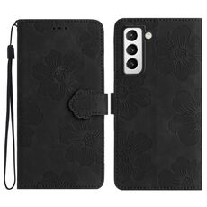 Per Samsung Galaxy S22+ 5G Custodia in pelle con motivo floreale in rilievo (nero)