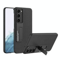 Per Samsung Galaxy S23 + 5G GKK Custodia per telefono antiurto in pelle tinta unita con supporto (fibra di carbonio)