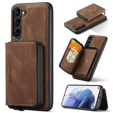 Per Samsung Galaxy S23+ 5G JEEHOOD Custodia per telefono in pelle con cerniera magnetica (marrone)