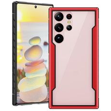 Per Samsung Galaxy S23 Ultra 5G iPAKY Thunder Series telaio in alluminio + paraurti in TPU + custodia antiurto per PC trasparente (nero + rosso)