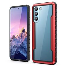 Per Samsung Galaxy S23 5G iPAKY Thunder Series telaio in alluminio + paraurti in TPU + custodia antiurto per PC trasparente (nero + rosso)