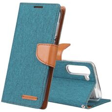 Per Samsung Galaxy S23 5G GOOSPERY CANVAS DIARY Custodia per cellulare in pelle con texture in tessuto (verde)